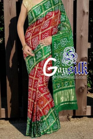Green Red Gharchola Rai Bandhani Saree Pure GajiSilk