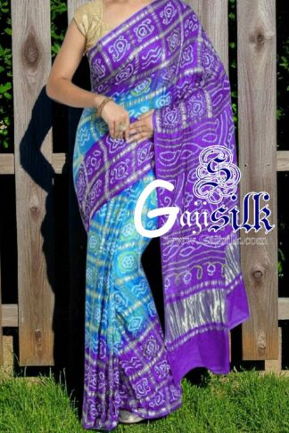 Purple Sky Gharchola Rai Bandhani Saree Pure GajiSilk