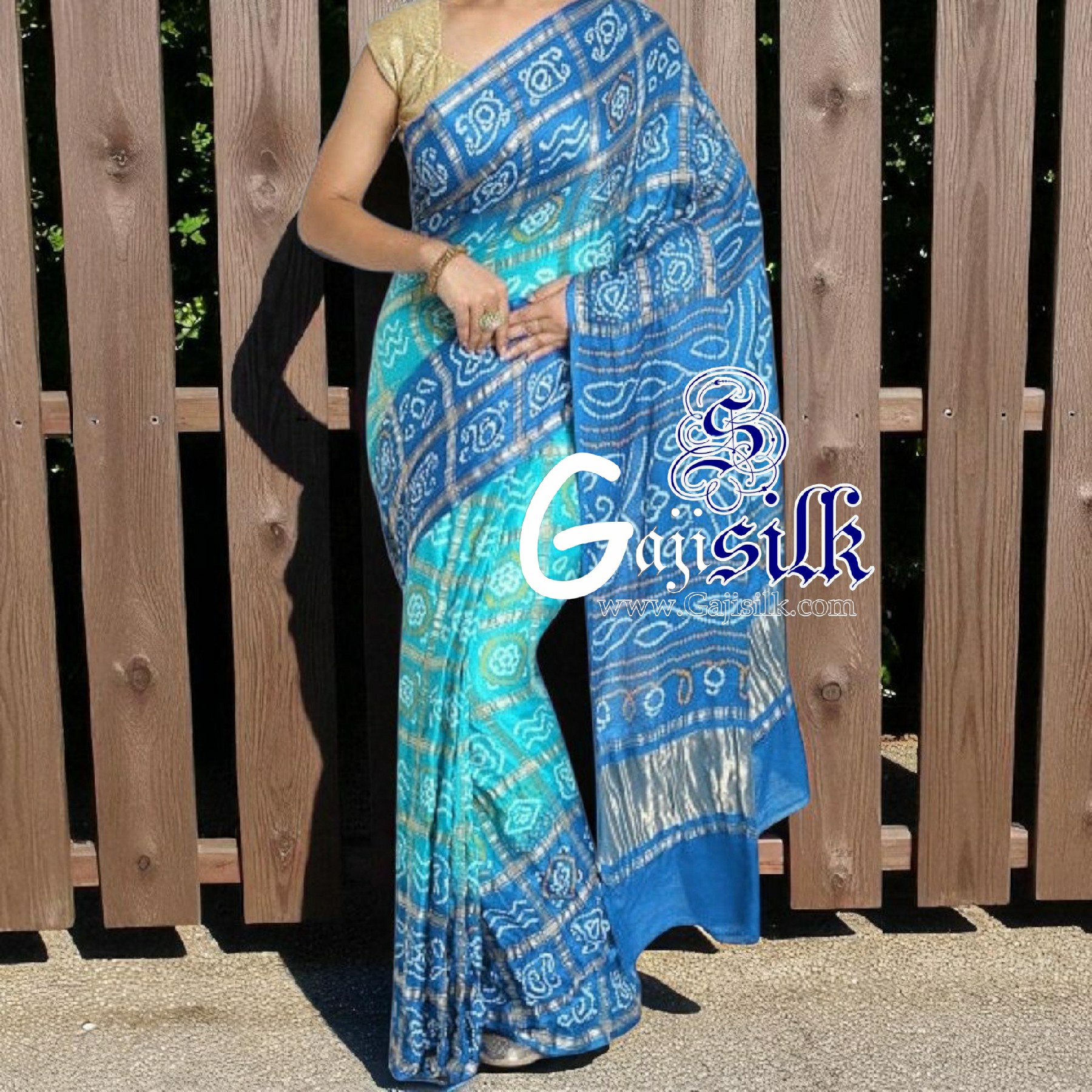 Sky Aqua Gharchola Rai Bandhani Saree Pure GajiSilk