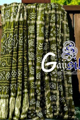 Mehendi Gharchola Bandhani Saree Pure GajiSilk