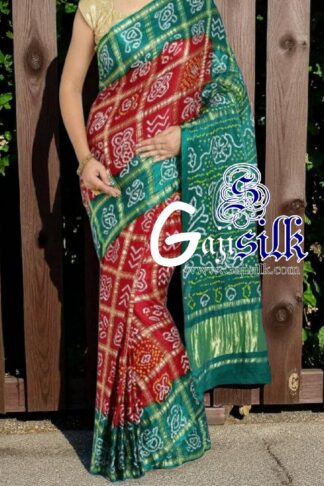 Red Rama Gharchola Rai Bandhani Saree Pure GajiSilk