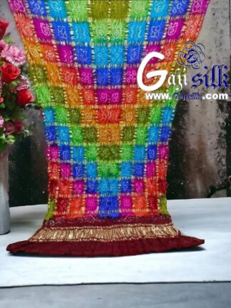 Red Gharchola Dupatta Multi Color Bandhani Pure GajiSilk