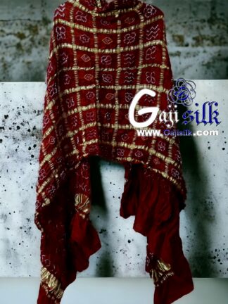 Bold Marron Bandhani Gharchola Dupatta Pure GajiSilk