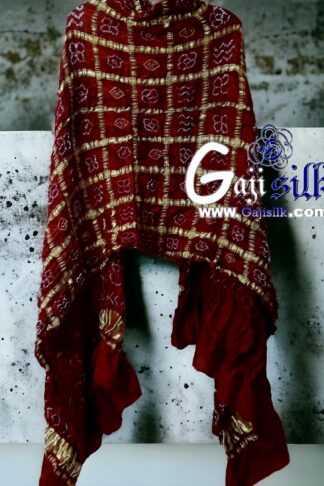 Bold Marron Bandhani Gharchola Dupatta Pure GajiSilk