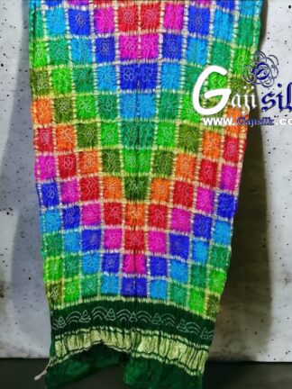 Dark Green Gharchola Dupatta Multi Color Bandhani Pure GajiSilk