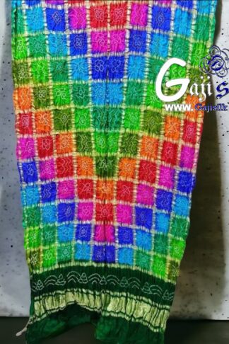 Dark Green Gharchola Dupatta Multi Color Bandhani Pure GajiSilk