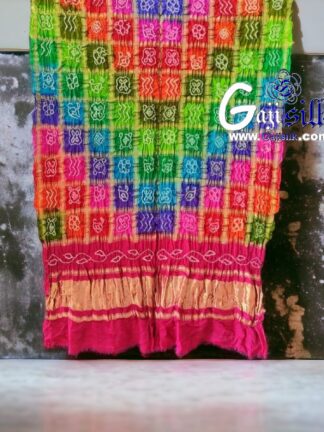 Pink Gharchola Dupatta Multi Color Bandhani Pure GajiSilk