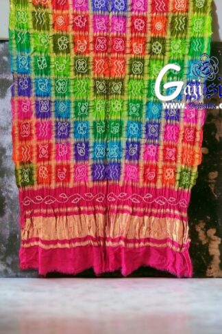 Pink Gharchola Dupatta Multi Color Bandhani Pure GajiSilk