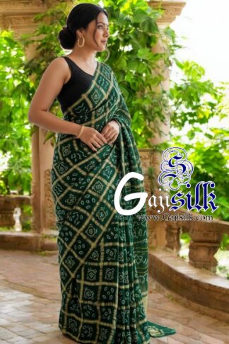 Bottle Green Gharchola Bandhani Saree Pure GajiSilk