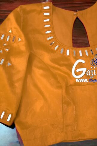 Mustured Handwork Kutchi Blouse Mirror Work Gaji Silk