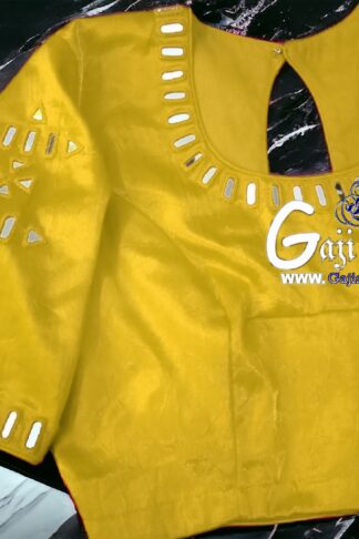 Yellow Handwork Kutchi Blouse Mirror Work Gaji Silk
