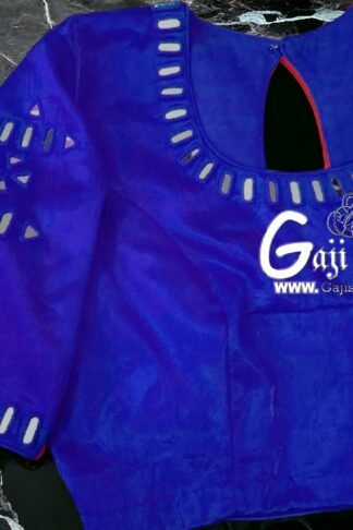 Blue Handwork Kutchi Blouse Mirror Work Gaji Silk