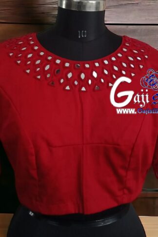 Dark Red Handwork Kutchi Work Gaji Silk Blouse