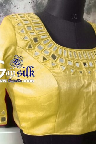 Pastel Yellow Handwork Kutchi Blouse Mirror Work Gaji Silk
