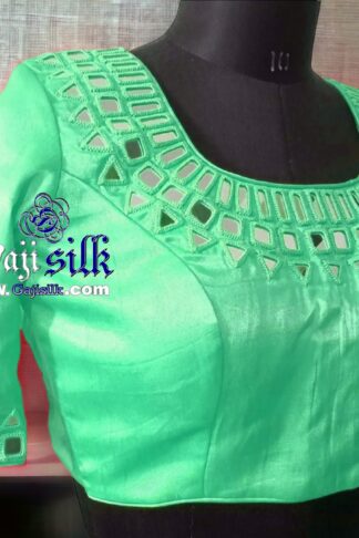 Pastel Rama Handwork Kutchi Blouse Mirror Work Gaji Silk