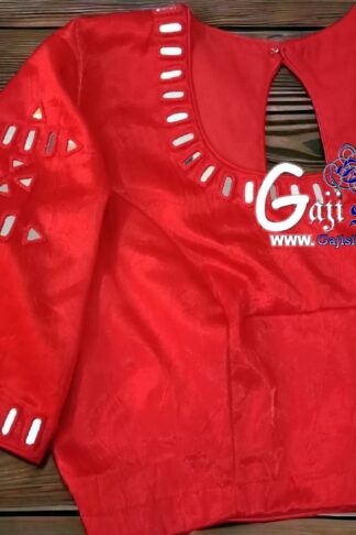 Red Handwork Kutchi Work Gaji Silk Blouse