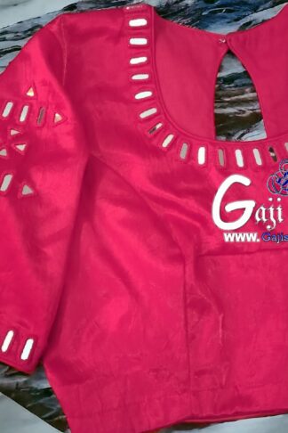 Pink Handwork Kutchi Blouse Mirror Work Gaji Silk