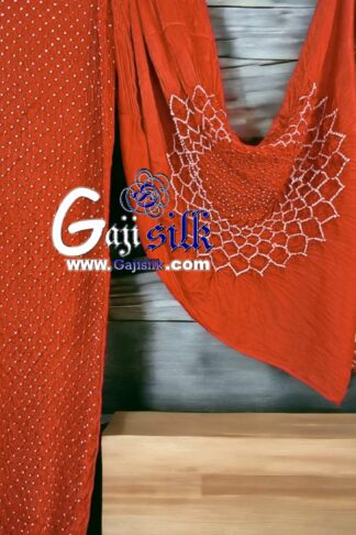 Orange Makdi Bandhani Saree GajiSilk Lagdi Palav
