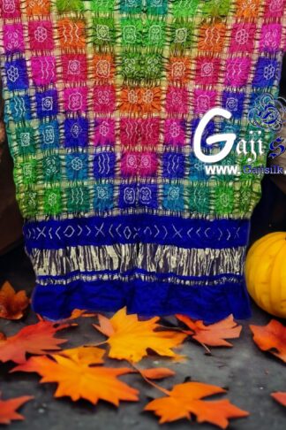 Blue Multi Color Bandhani Gharchola Dupatta Pure GajiSilk
