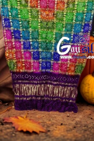 Purple Multi Color Bandhani Gharchola Dupatta Pure GajiSilk