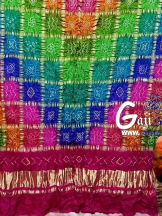 Pink Multi Color Bandhani Gharchola Dupatta Pure GajiSilk