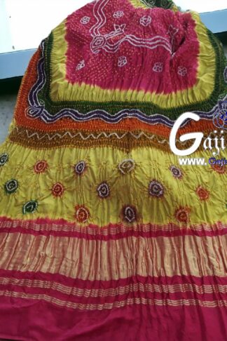 Pink Multi Color Bandhani Chandrakhani Dupatta Pure GajiSilk
