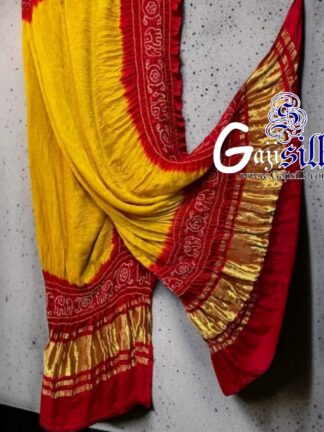 Gold Red Bandhani Gada Boder Dupatta Panetar Pure GajiSilk
