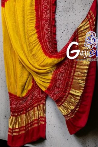 Gold Red Bandhani Gada Boder Dupatta Panetar Pure GajiSilk