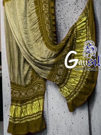 Ivory  Dark Bandhani Gada Boder Dupatta Panetar Pure GajiSilk