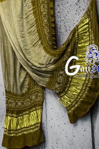 Ivory  Dark Bandhani Gada Boder Dupatta Panetar Pure GajiSilk