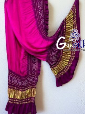 Magenta Brinjal Bandhani Gada Boder Dupatta Panetar Pure GajiSilk