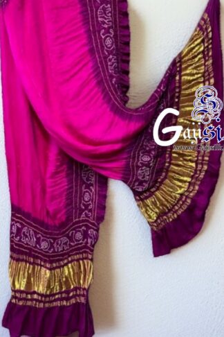 Magenta Brinjal Bandhani Gada Boder Dupatta Panetar Pure GajiSilk