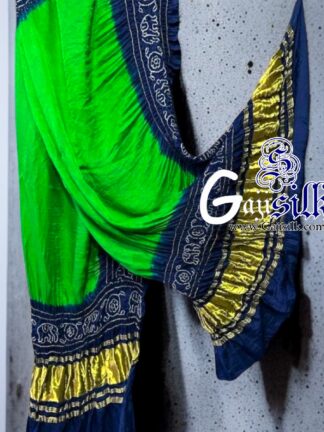 T Blue Parrot Bandhani Gada Boder Dupatta Panetar Pure GajiSilk