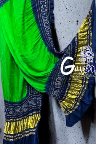 T Blue Parrot Bandhani Gada Boder Dupatta Panetar Pure GajiSilk