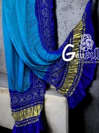 Sky Blue Bandhani Gada Boder Dupatta Panetar Pure GajiSilk