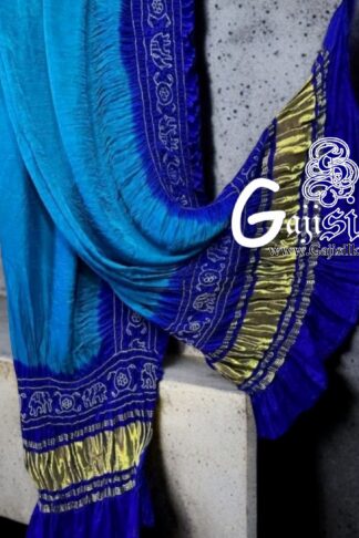 Sky Blue Bandhani Gada Boder Dupatta Panetar Pure GajiSilk