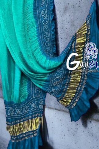 Aqua Sky Bandhani Gada Boder Dupatta Panetar Pure GajiSilk
