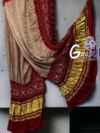 Chikoo Marron Bandhani Gada Boder Dupatta Panetar Pure GajiSilk