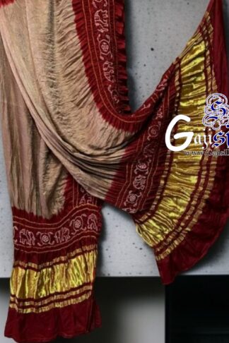 Chikoo Marron Bandhani Gada Boder Dupatta Panetar Pure GajiSilk
