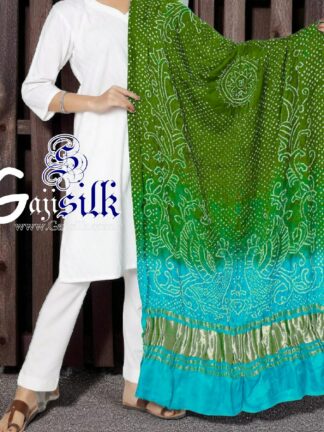 Sky Mehendi Peacock Bandhani Pure GajiSilk Dupatta