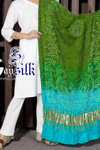 Sky Mehendi Peacock Bandhani Pure GajiSilk Dupatta