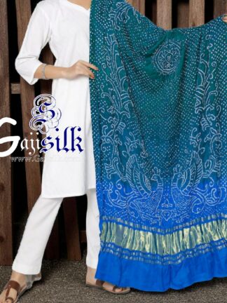 T Blue Sky Peacock Bandhani Pure GajiSilk Dupatta