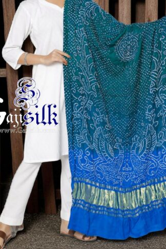 T Blue Sky Peacock Bandhani Pure GajiSilk Dupatta