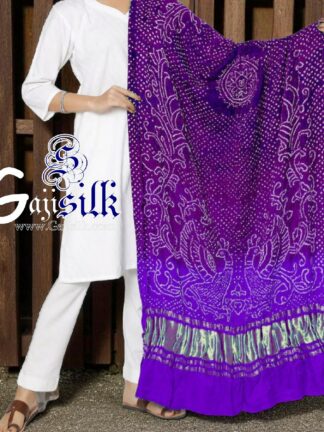 Purple Magenta Peacock Bandhani Pure GajiSilk Dupatta