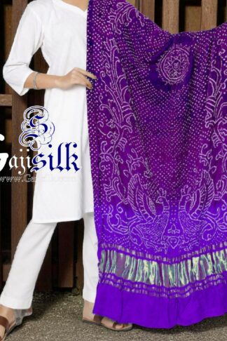 Purple Magenta Peacock Bandhani Pure GajiSilk Dupatta