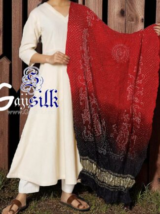 Red Black Peacock Bandhani Pure GajiSilk Dupatta