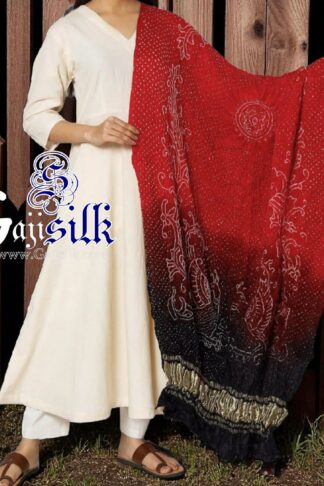 Red Black Peacock Bandhani Pure GajiSilk Dupatta