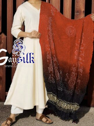 Rust Black Peacock Bandhani Pure GajiSilk Dupatta