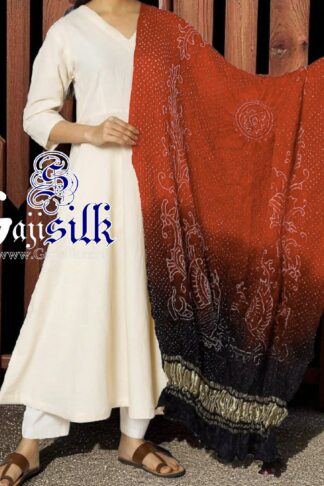Rust Black Peacock Bandhani Pure GajiSilk Dupatta