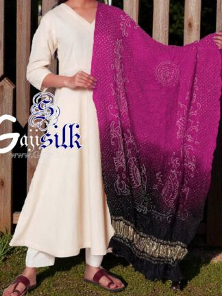 Magenta Black Peacock Bandhani Pure GajiSilk Dupatta